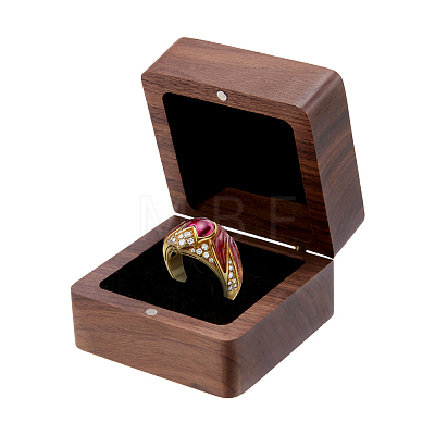 Walnut Wooden Championship Ring Packaging Magnetic Boxes CON-WH0086-245-1