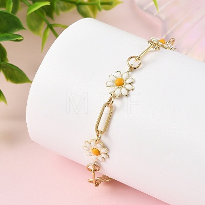 Brass Enamel Flower Link Chain Bracelets for Women BJEW-JB14167-01-1