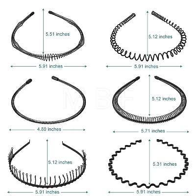 6Pcs 6 Style Stylish Unisex Plain Metal Hair Accessories Insert Comb Wavy Hair Hoop Iron Hair Bands OHAR-SZ0001-06-1
