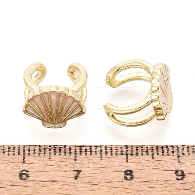 Shell Shape Brass Enamel Cuff Earrings EJEW-T049-06G-1