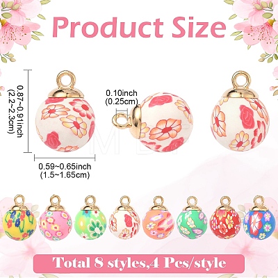 32Pcs 8 Colors Handmade Polymer Clay Pendants CLAY-YW0002-74-1