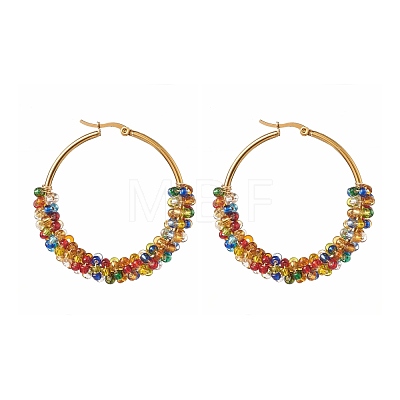 Glass Seed Beaded Hoop Earrings for Girl Women EJEW-JE04614-1