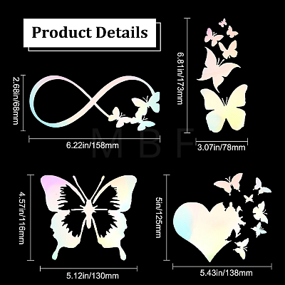 Gorgecraft  8 Sheets 4 Style Infinity Heart & Butterfly Laser Style Plastic Adhesive Car Stickers STIC-GF0001-05B-1