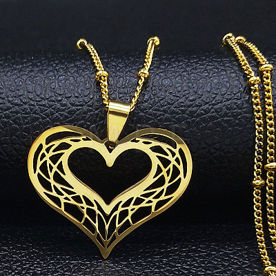 Hollow Out Heart 201 Stainless Steel Pendant Necklaces for Women FS-WG1E05F-02-1
