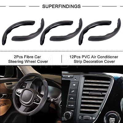 SUPERFINDINGS 2Pcs Fibre Car Steering Wheel Cover and 12Pcs PVC Air Conditioner Strip Decoration Cover AJEW-FH0002-40-1