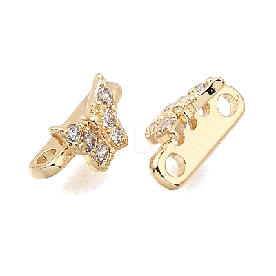Brass Micro Pave Clear Cubic Zirconia 2-Loop Butterfly Spacer Bars KK-C258-14LG-1