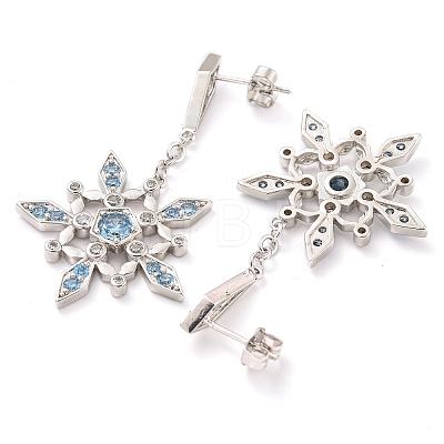 Rack Plating Brass Micro Pave Clear Cubic Zirconia Snowflake Dangle Stud Earrings EJEW-T021-03P-1