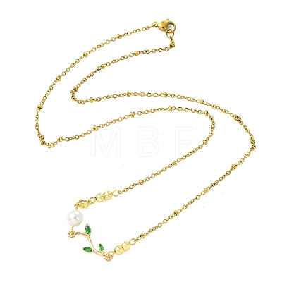 Shell Pearl Branch Pendant 304 Stainless Steel Cable Chain Necklaces for Women NJEW-JN06153-1