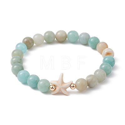 Natural Flower Amazonite Beaded Stretch Bracelet X-BJEW-JB09764-02-1