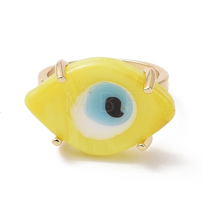 Lampwork Oval with Evil Eye Open Cuff Ring RJEW-I086-13G-06-1