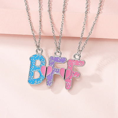 3Pcs 3 Colors Zinc Alloy Enamel Magnetic BFF Pendant Necklaces for Friend FS-WG36493-01-1
