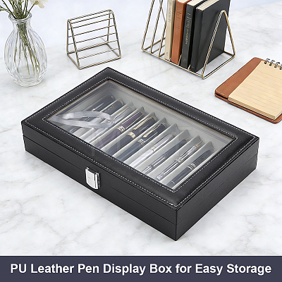 12 Grids Rectangle PU Leather Dustproof Pen Presentation Boxes with Visible Window Lid and Velvet Inside CON-WH0089-251-1