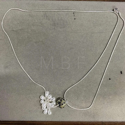 Natural Dalmatian Jasper Rondelle and Imitation Pearl Beaded Grape Pendant Brass Round Snake Chain Adjustable Slider Necklaces for Women WG5F9A4-02-1