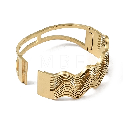 304 Stainless Steel Hollow Wavy Hinged Bangles for Women BJEW-U002-13G-1