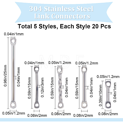 100Pcs 5 Styles 304 Stainless Steel Connector Charms STAS-BBC0002-76-1