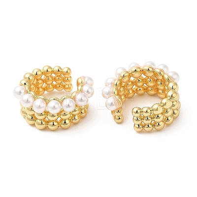 Rack Plating Brass Cuff Earrings with Plastic Pearl Beaded EJEW-D064-02G-1