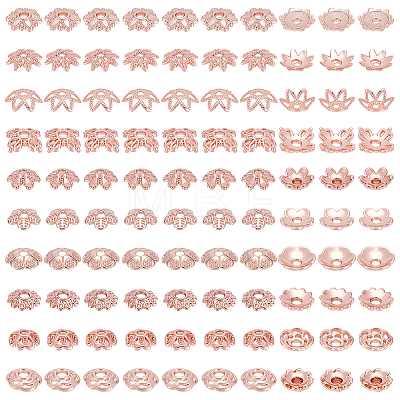 100Pcs 10 Styles Brass Bead Caps KK-PH0012-35RG-1