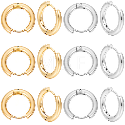 12Pairs 2 Colors 304 Stainless Steel Huggie Hoop Earrings EJEW-SC0001-96-1