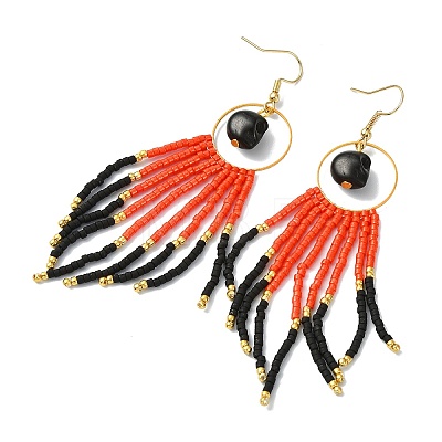 Halloween Glass Seed Tassel Earring for Women EJEW-MZ00798-1