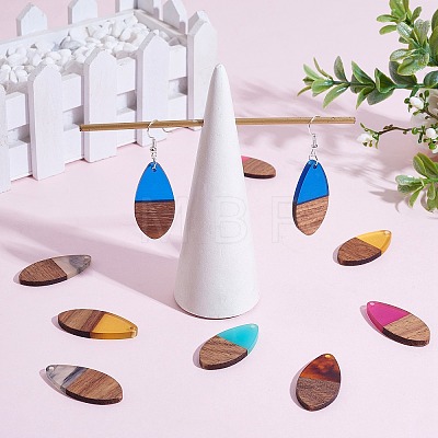 16Pcs 8 Styles Transparent Resin & Walnut Wood Pendants RESI-SZ0001-86-1