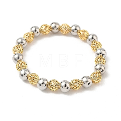 Brass Round Beaded Stretch Bracelets for Women BJEW-B148-04B-GP-1