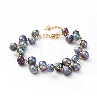 Cultured Freshwater Pearl  Beaded Bracelets BJEW-JB04819-1