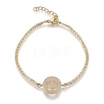 Brass Micro Pave Clear Cubic Zirconia Link Bracelets BJEW-Z003-12G-1