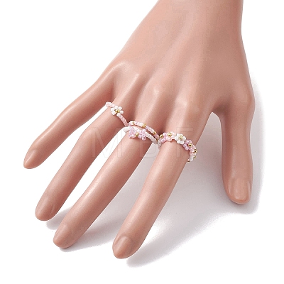 4Pcs 4 Style Glass Seed Beaded Stretch Finger Rings RJEW-JR00661-04-1
