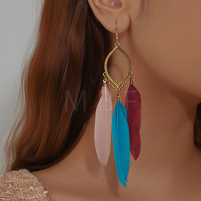 Alloy Horse Eye with Feather Dangle Earrings FS-WGC7A14-06-1
