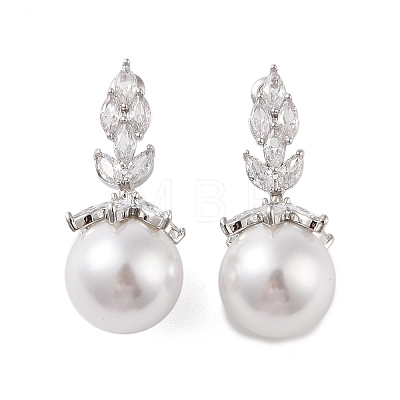 Brass with Resin Imitation Pearl Stud Earrings EJEW-B046-03P-1