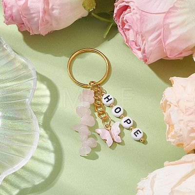 Alloy Enamel Acrylic with Natural Rose Quartz Keychain KEYC-JKC00806-03-1