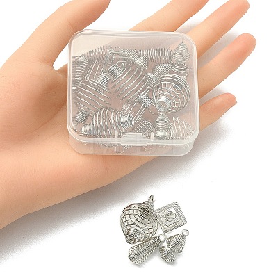 20Pcs 4 Styles Iron Alloy Spring Spiral Bead Cage Pendants FIND-YW0003-22-1