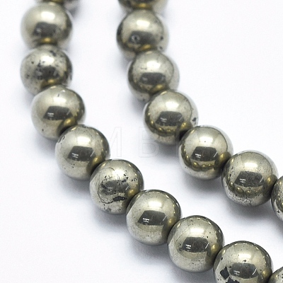 Natural Pyrite Beads Strands G-K256-04-6mm-1