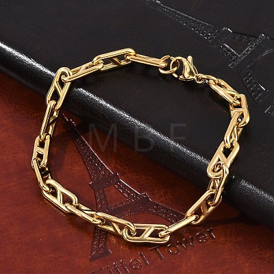 304 Stainless Steel Oval Link  Chain Bracelets for Women Men BJEW-F488-49A-G-1