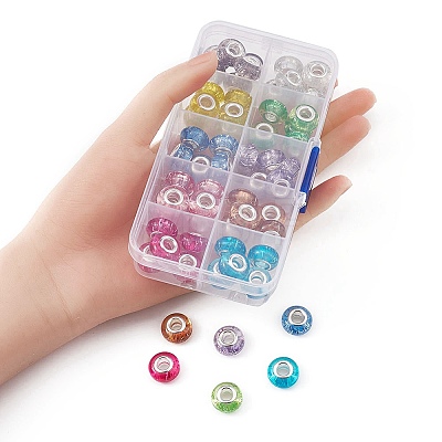 60Pcs 10 Colors Rondelle Resin European Beads RPDL-YW0001-09-1