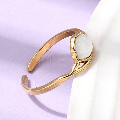 304 Stainless Steel & Natural Shell Cuff Rings for Women RJEW-G372-01G-08-1
