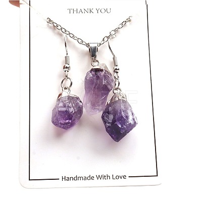 Nuggets Natural Amethyst Pendant Necklaces & Dangle Earrings Sets FS-WGD81FA-02-1