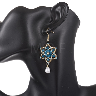 Dyed Natural Malaysia Jade & Glass Seed Beaded Flower with Teardrop Dangle Earrings EJEW-MZ00710-01-1