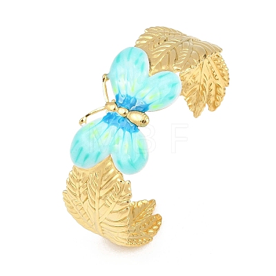 304 Stainless Steel Enamel Butterfly Cuff Bangles for Women BJEW-Z160-01G-1