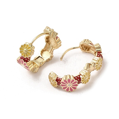 Real 18K Gold Plated Brass Flower Hoop Earrings EJEW-L268-023G-02-1