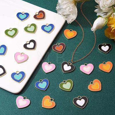 36Pcs 6 Colors Rack Plating Light Gold Alloy Enamel Pendants ENAM-SZ0002-08-1