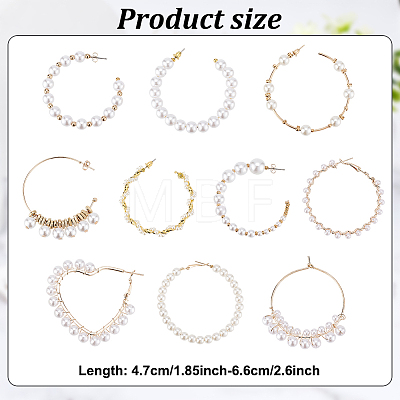 10 Pairs 10 Style Plastic & Resin Imitation Pearl Beaded Hoop Earrings Set EJEW-AN0003-45-1