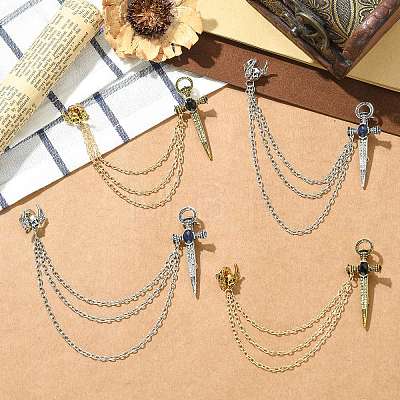 4Pcs 2 Colors Sword & Skull Alloy Hanging Chain Brooch JEWB-CJ0003-48-1