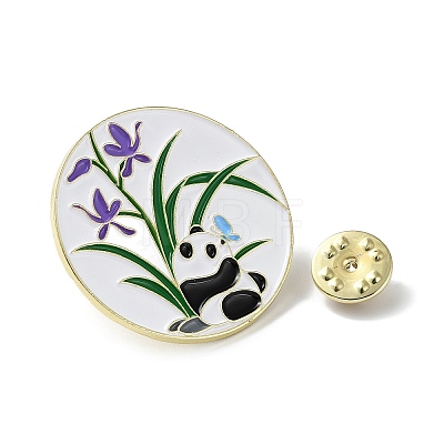 Panda with Orchid Enamel Pins JEWB-A016-02A-01-1
