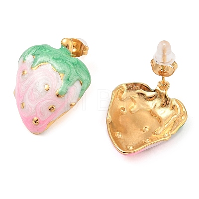 Strawberry Enamel Stud Earrings EJEW-Z065-14G-1