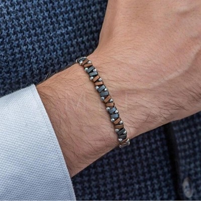 Synthetic Non-magnetic Hematite Beaded Stretch Bracelets for Men WG36233-02-1