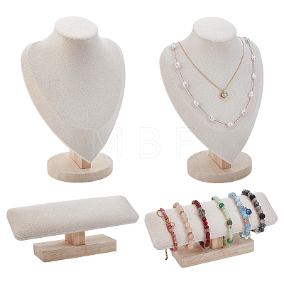2Pcs Velvet Bracelet Display Holder and 2Pcs Necklace Display Stands ODIS-GA0001-95-1