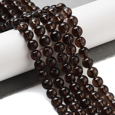 Natural Smoky Quartz Round Beads Strands G-E329-6mm-38A-1