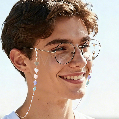 3Pcs Iron & Resin Heart Eyeglasses Chains AJEW-CN0007-83-1