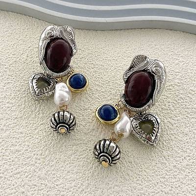 Elephant Alloy Plastic Dangle Stud Earrings EJEW-Q035-01AS-1